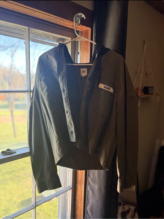 Vans Jackets & Blazers - Vans Olive Green Cropped Hooded Jean Jacket